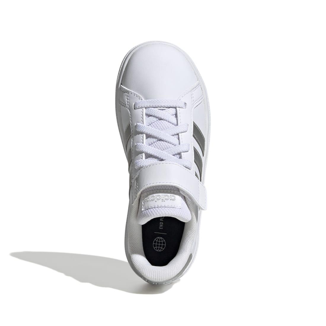 Adidas Παιδικά Grand Court Λευκά Ασημί Αυτοκόλητο - elBimbo - Κέρκυρα